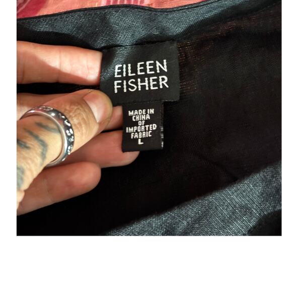 Eileen Fisher Black 100% Irish Linen Button Blouse Top Cap Sleeves LARGE - Picture 4 of 16